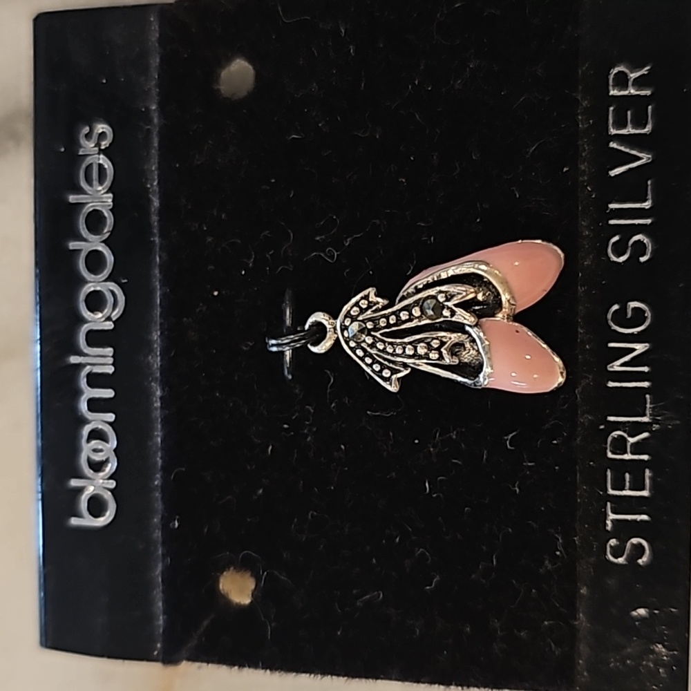 Vintage ballet shoes charm pendant sterling silver marcasite gem and pink enamel